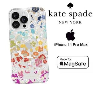 KATE SPADE Rainbow Ombre Rhinestone Silver Floral MagSafe iPhone 14 PRO MAX Case